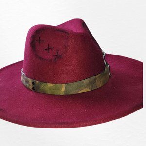 Burgundy Felt Hat with Camo leather trim